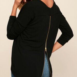 Zip to My Lou Black Sweater Top